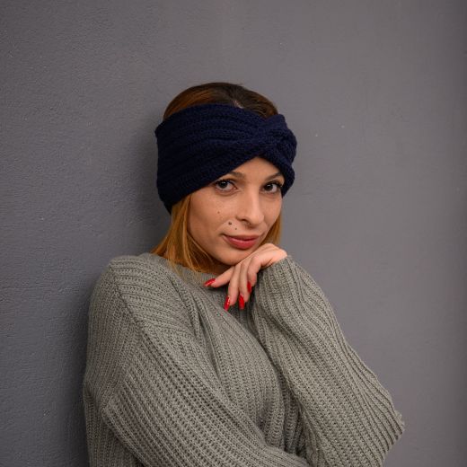 Picture of Handmade wide crochet twist headband in navy blue