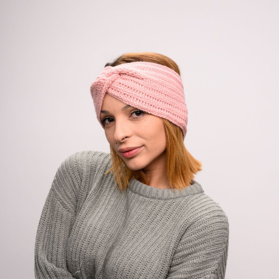 Picture of Handmade wide crochet twist headband in pale pink