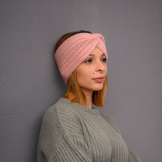 Picture of Handmade wide crochet twist headband in pale pink
