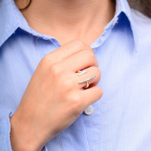 Picture of Women's antique silver plated adjustable double bar ring
