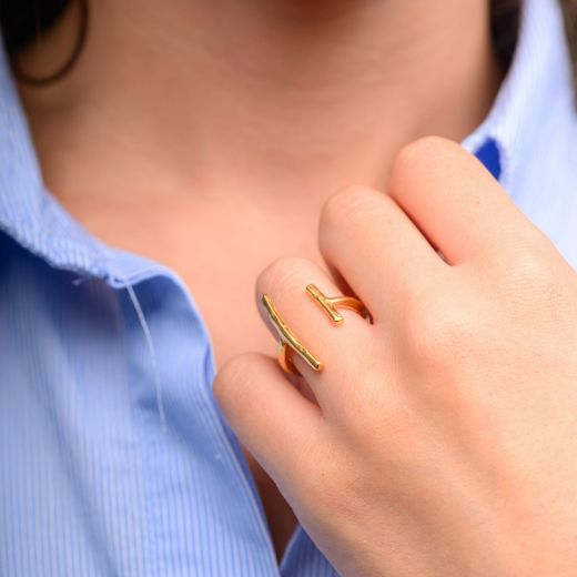 Picture of Women's 24k gold plated adjustable double bar ring