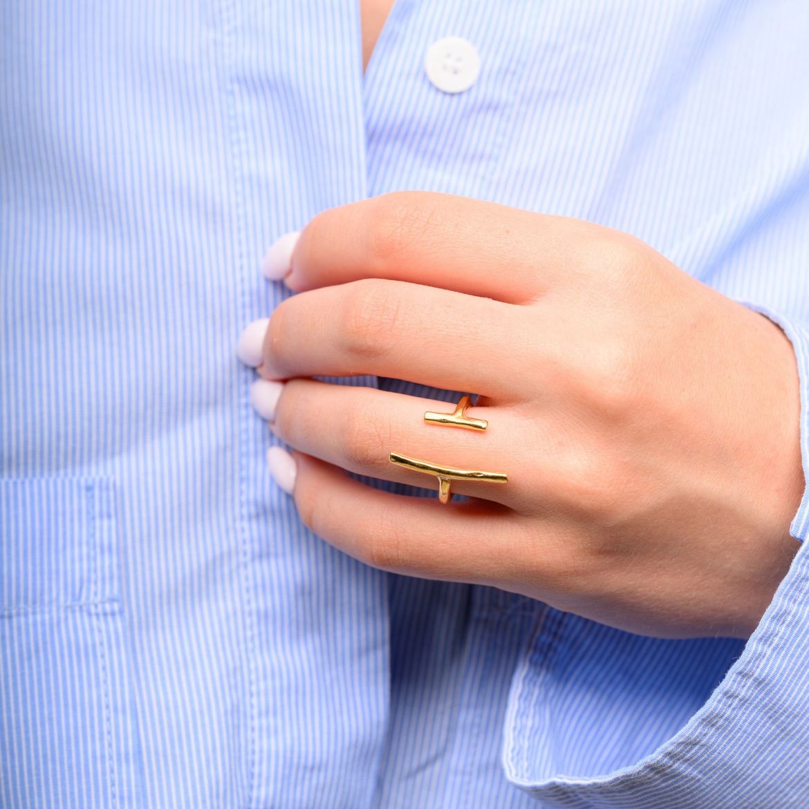 Women's 24k gold plated adjustable double bar ring