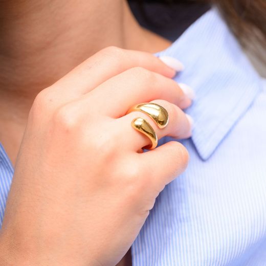 Picture of Women's 24k gold plated adjustable double drop ring