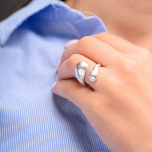 Picture of Women's antique silver plated adjustable double drop ring