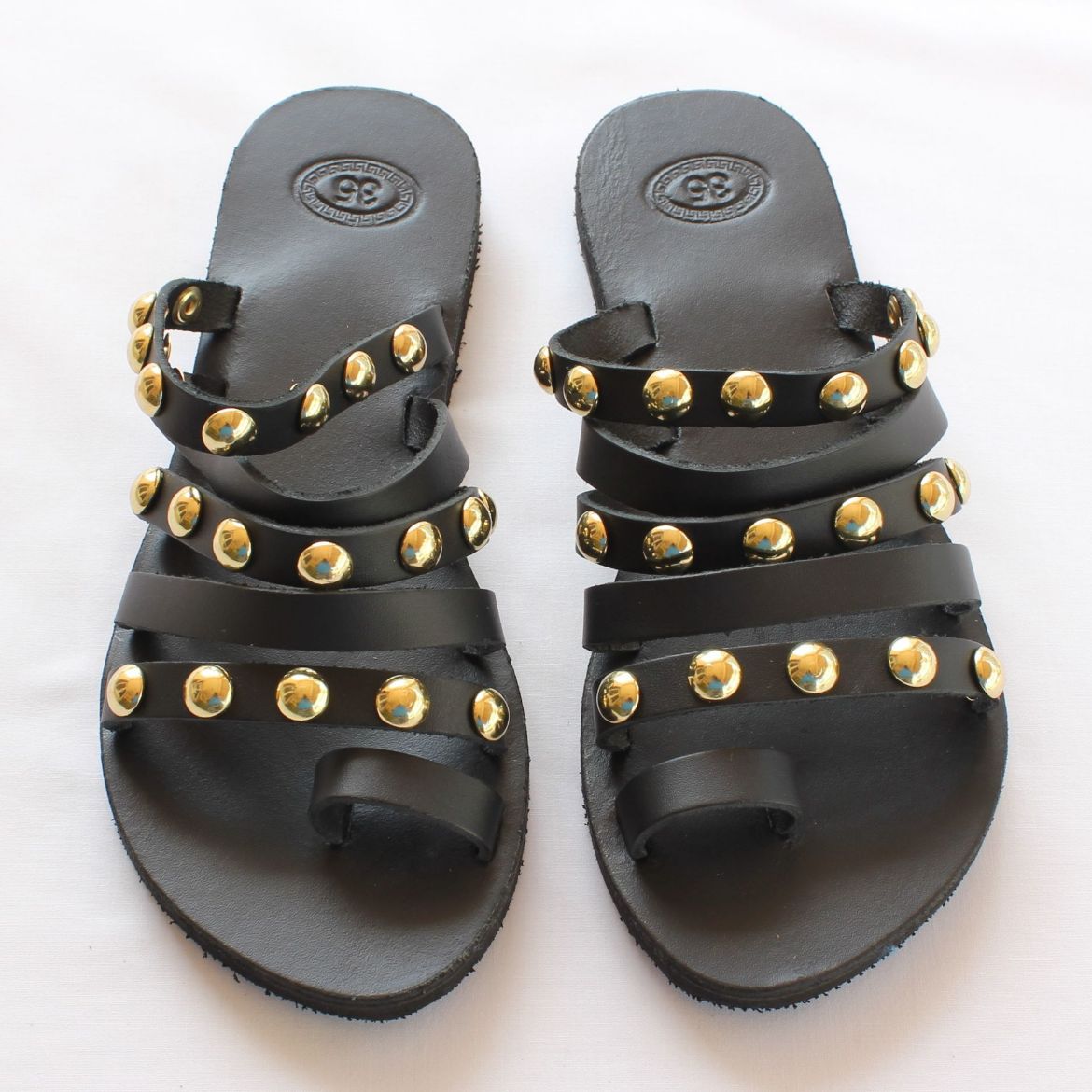 Picture of Handmade black woman leather sandals with studs No 38