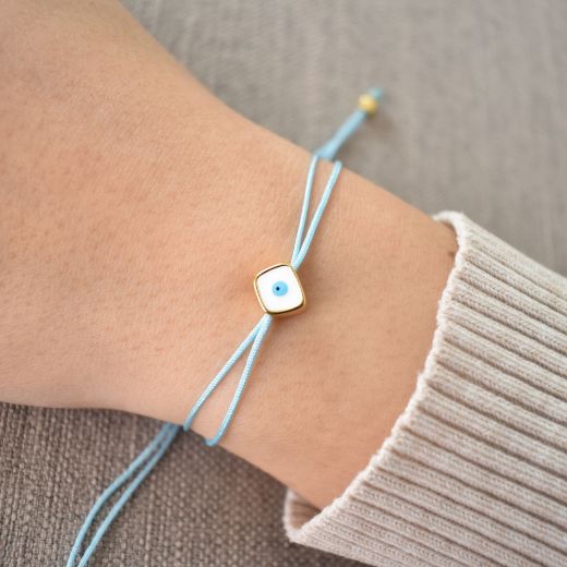 Picture of 24k gold plated white square evil eye bracelet