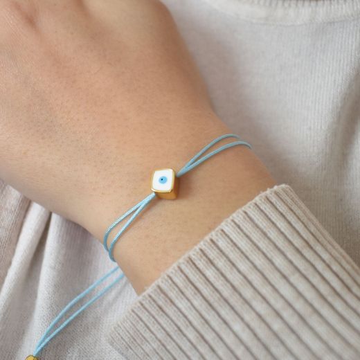 Picture of 24k gold plated white square evil eye bracelet