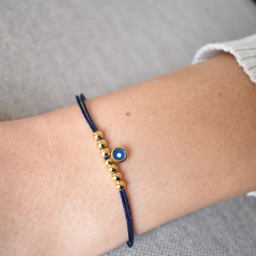 Picture of 24k gold plated small round evil eye bead bracelet