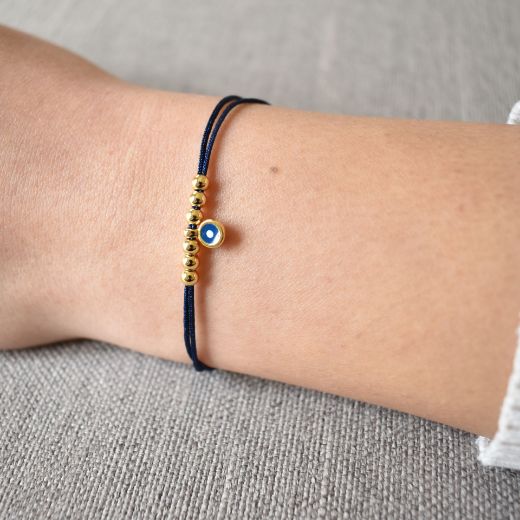 Picture of 24k gold plated small round evil eye bead bracelet