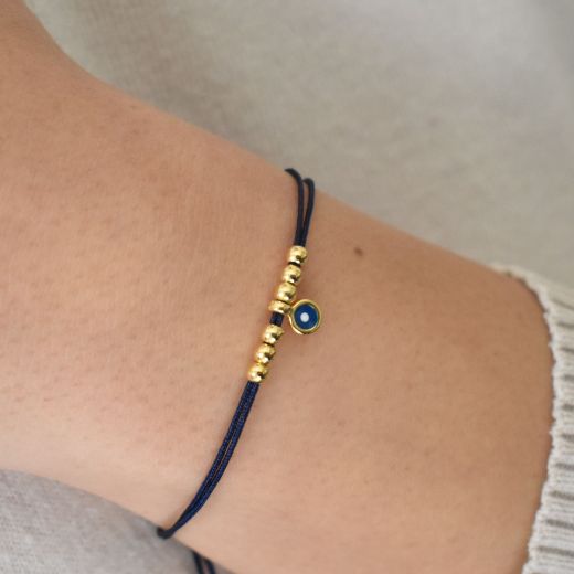 Picture of 24k gold plated small round evil eye bead bracelet