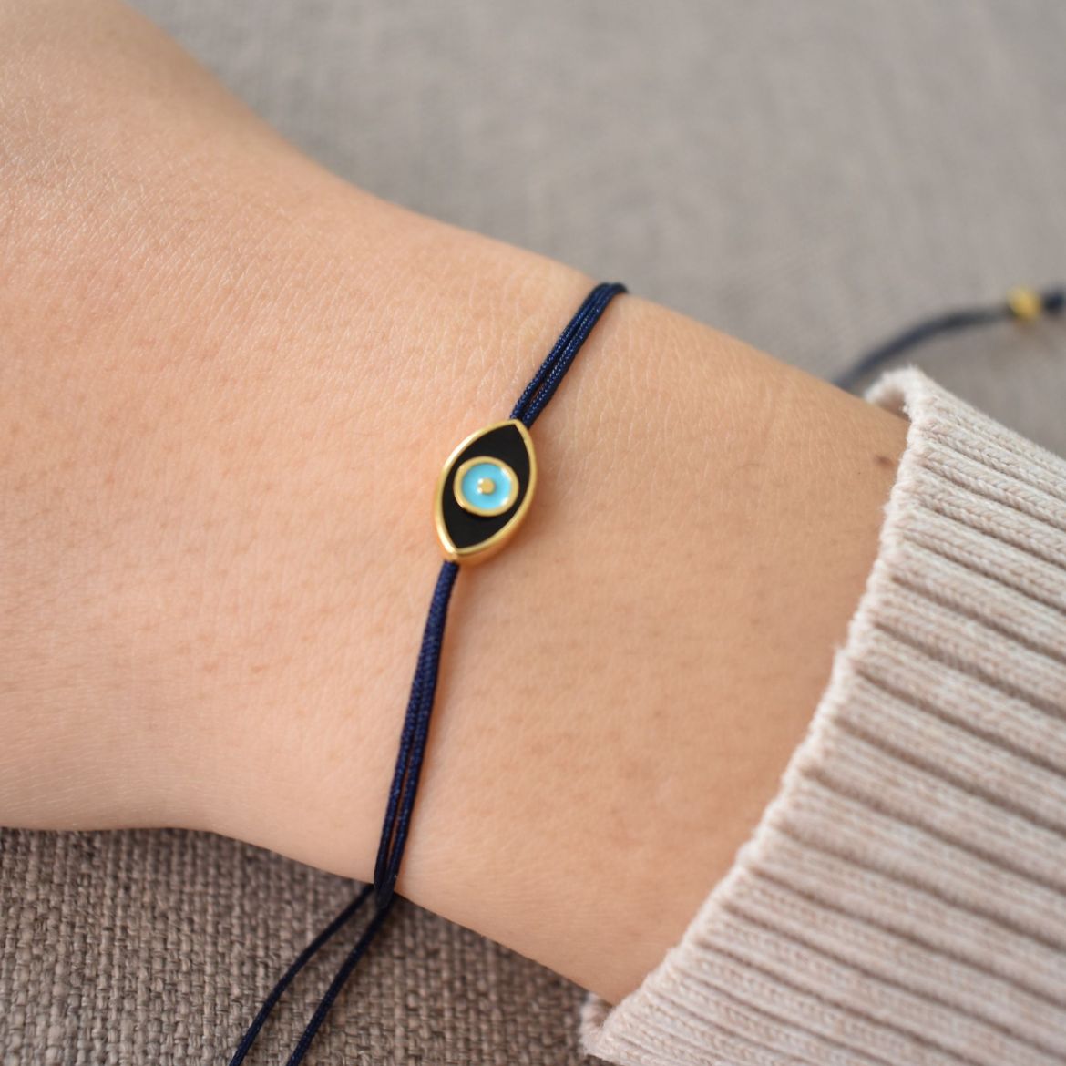 24k gold plated oval blue evil eye bracelet