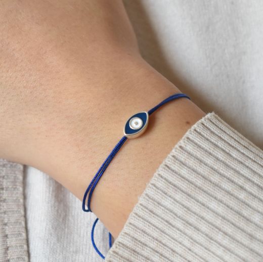 Picture of Silver plated oval blue evil eye bracelet