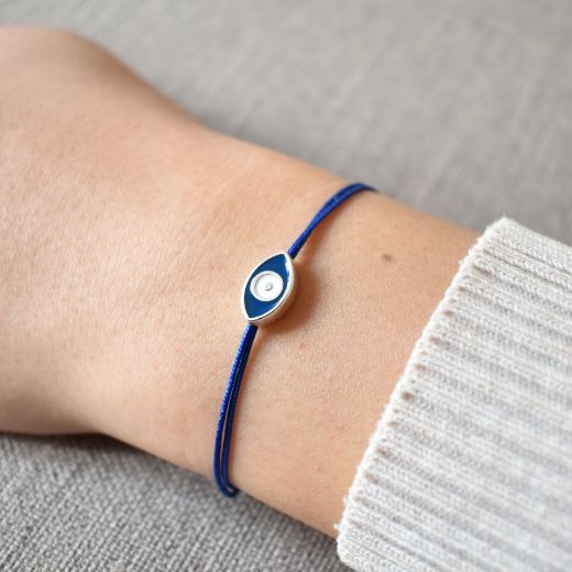 Picture of Silver plated oval blue evil eye bracelet
