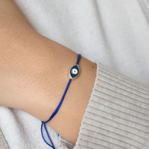 Picture of Silver plated oval blue evil eye bracelet