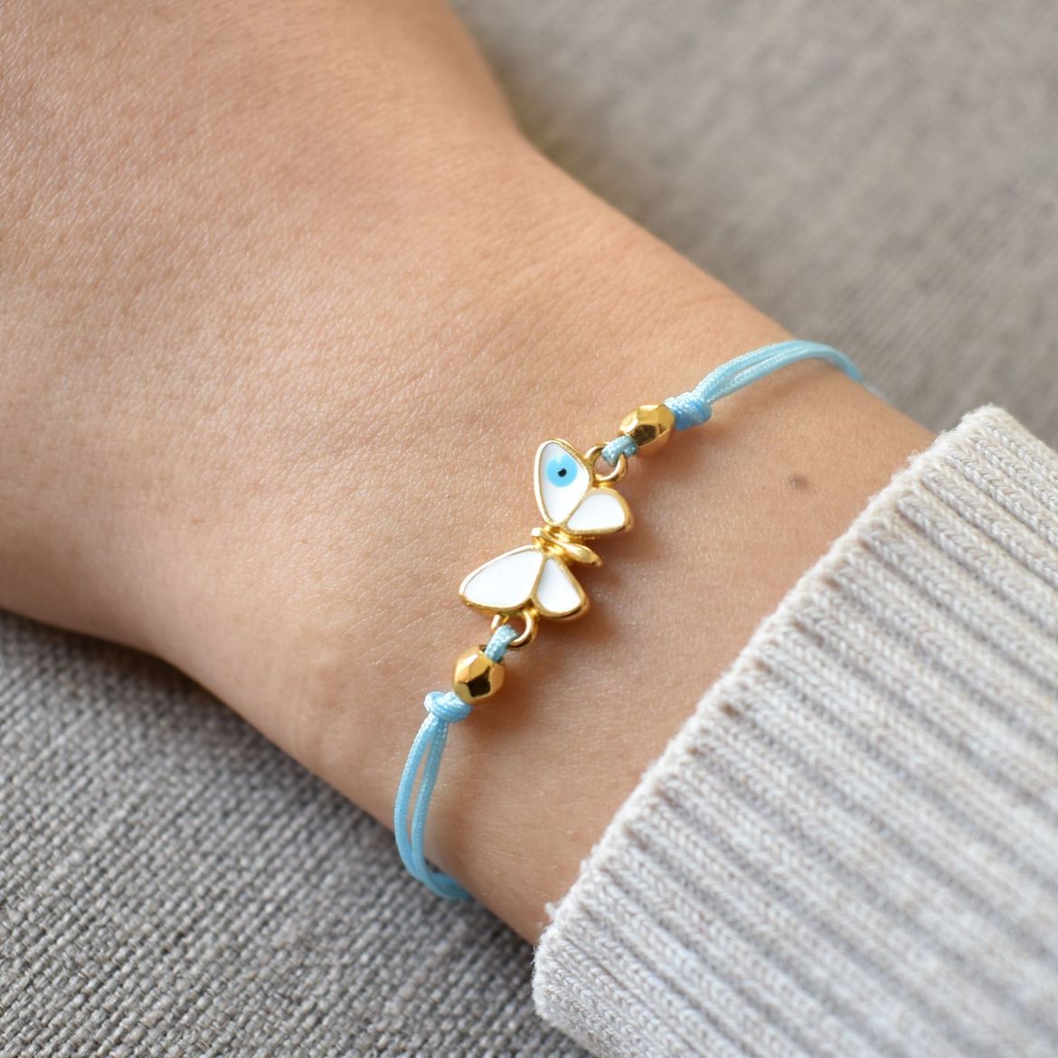 Picture of Turkish eye gold bracelet butterfly