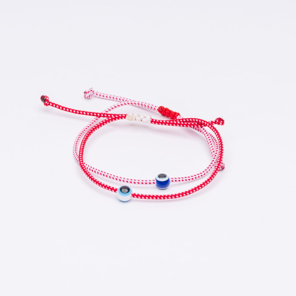 Σετ 10 μαρτάκια κόκκινο-λευκό κορδόνι με χάντρα μάτι – μαρτάκια για Μάρτη