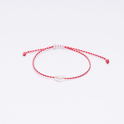 Pearl bead martis bracelet red & white – minimal greek martaki for March