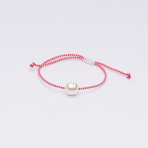 Σετ μαρτάκια κόκκινο-λευκό με χάντρα πέρλα – ελληνικά μαρτάκια για Μάρτη