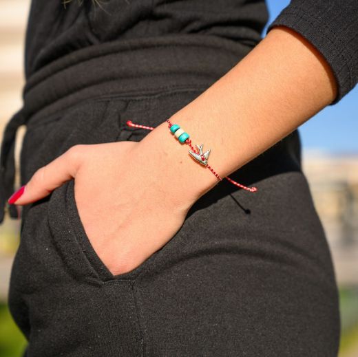 Swallow bird martis bracelet red-white cord – Greek spring bracelet