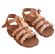 Picture of Kids leather sandals gladiator beige with tassels