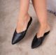 black leather mules women flat