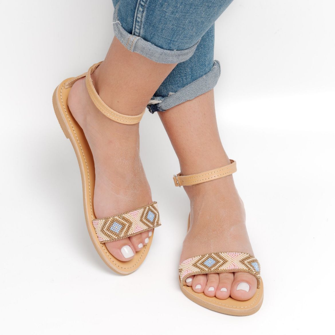 Picture of Handmade woman leather sandals with beads