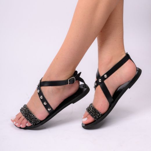 Picture of Handmade woman leather sandals black  x- cross