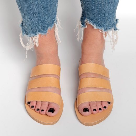 Halki women's leather flat sandals with wide straps