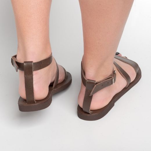 Handmade brown leather ankle strap sandals for women