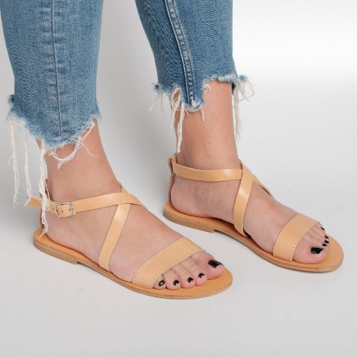 women's leather flat sandals with cross straps
