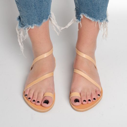 women's leather flat sandals with slim straps