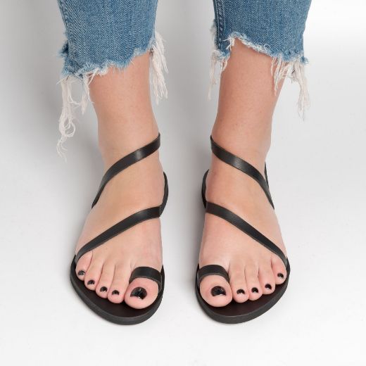 black women's leather toe loop sandals