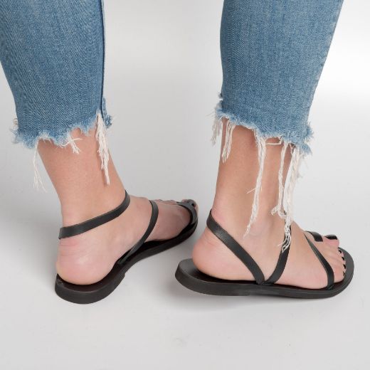 Handmade black leather minimalist sandals for women