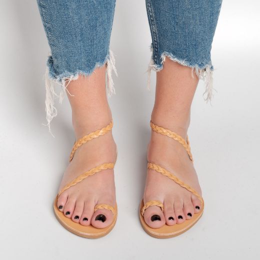 women's braided leather flat sandals