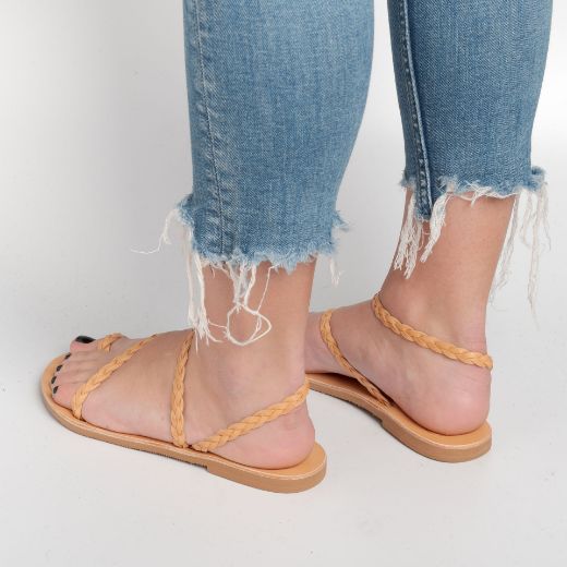 Handmade braided leather ankle strap sandals