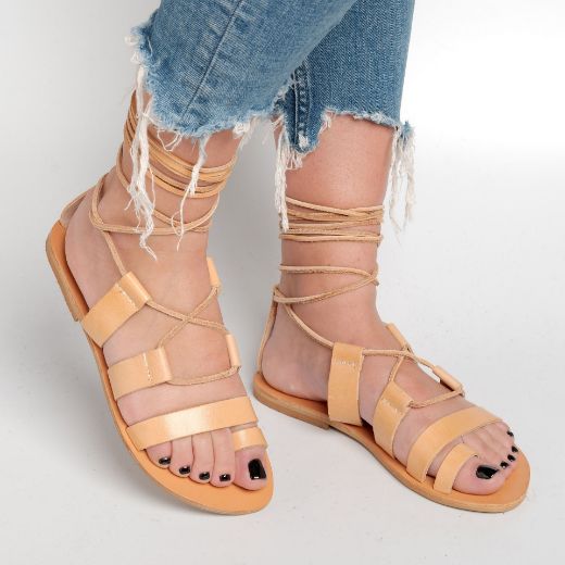 Serifos women's leather lace up flat sandals
