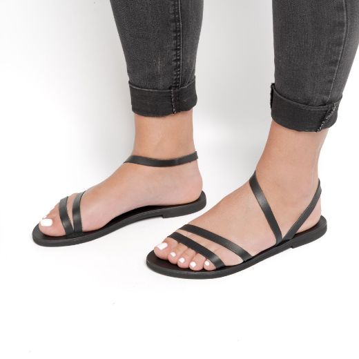 Handmade black strappy leather sandals for women
