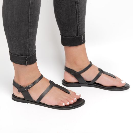 Women's black leather sandals with soft anatomic footbed