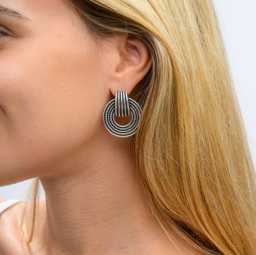 silver plated circle earrings for women