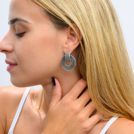 Εικόνα της Σκουλαρίκια κύκλος ασημί 