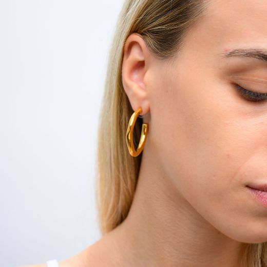 gold plated oval hoop earrings for women