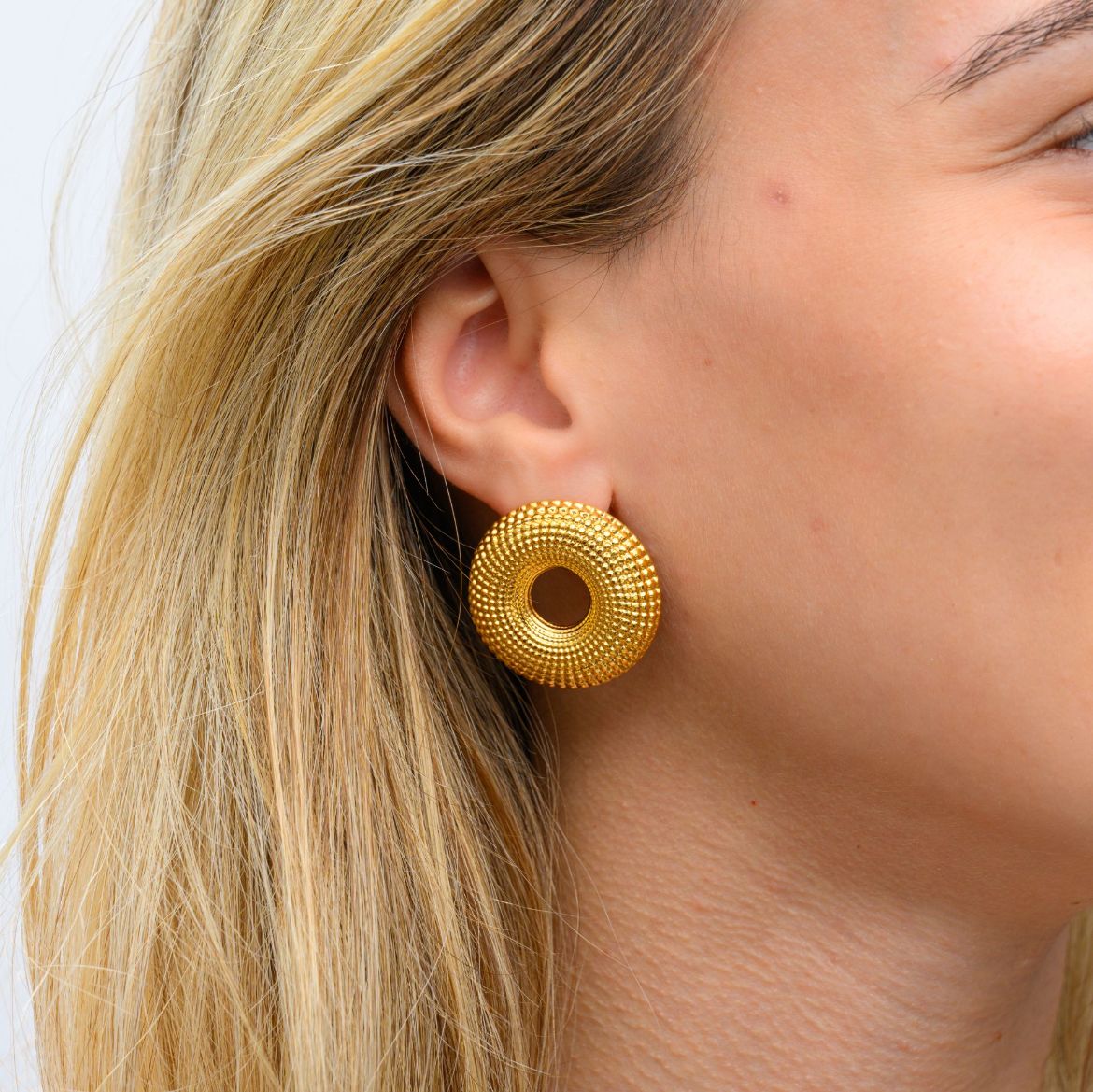 Selene gold plated round stud earrings