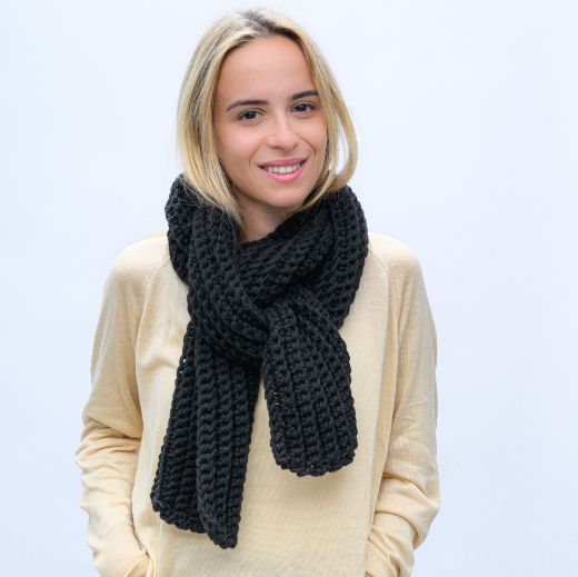 Picture of Handmade long black crochet scarf