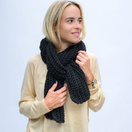 Picture of Handmade long black crochet scarf