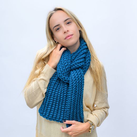 Εικόνα της Μακρύ πλεκτό κασκόλ πετρόλ