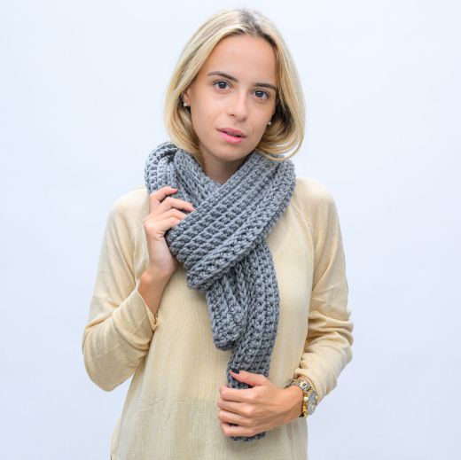 Picture of Handmade long gray crochet scarf