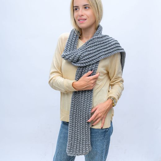 Picture of Handmade long gray crochet scarf
