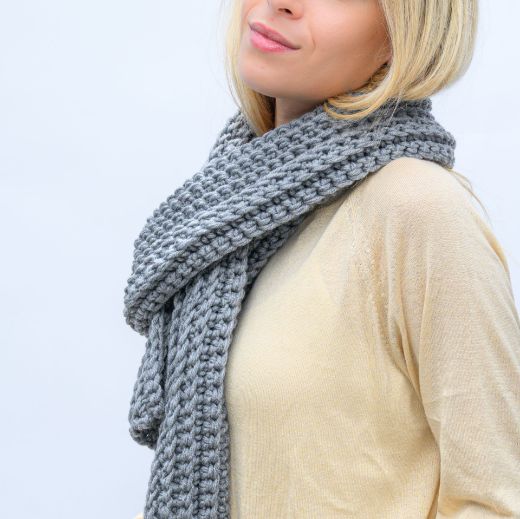 Picture of Handmade long gray crochet scarf