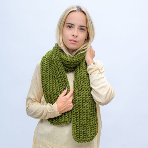 Εικόνα της Μακρύ πλεκτό κασκόλ λαδί