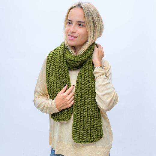 Εικόνα της Μακρύ πλεκτό κασκόλ λαδί